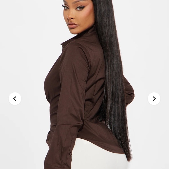 Fashion Nova Brown Button Down Shirt - Picture 2 of 2
